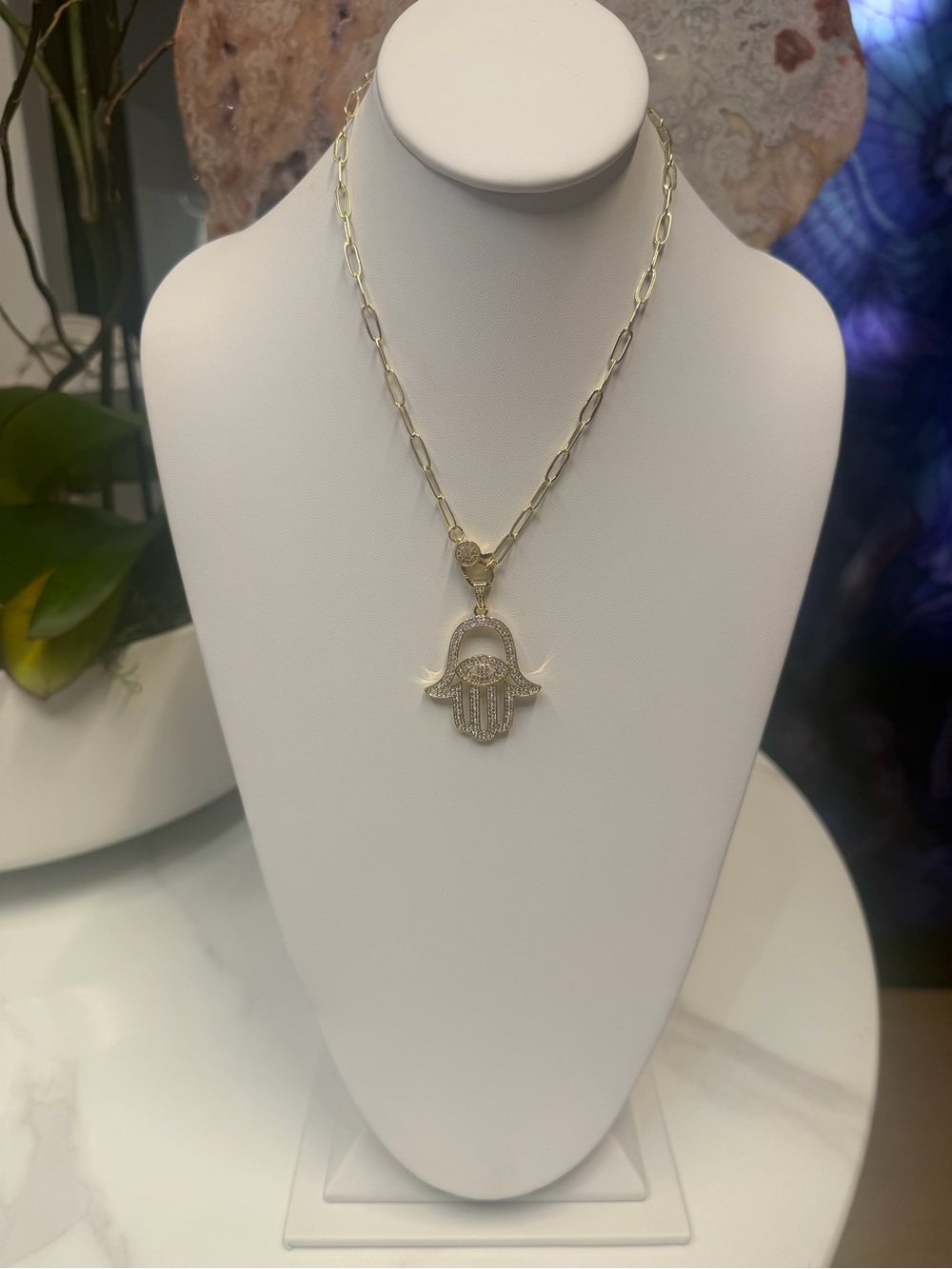 Gold Hamsa Hand Pendant Necklace - Women Jewelry